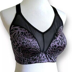 Sports Bra Plus Purple Black Animal Print Cross Strap Medium Impact 38I